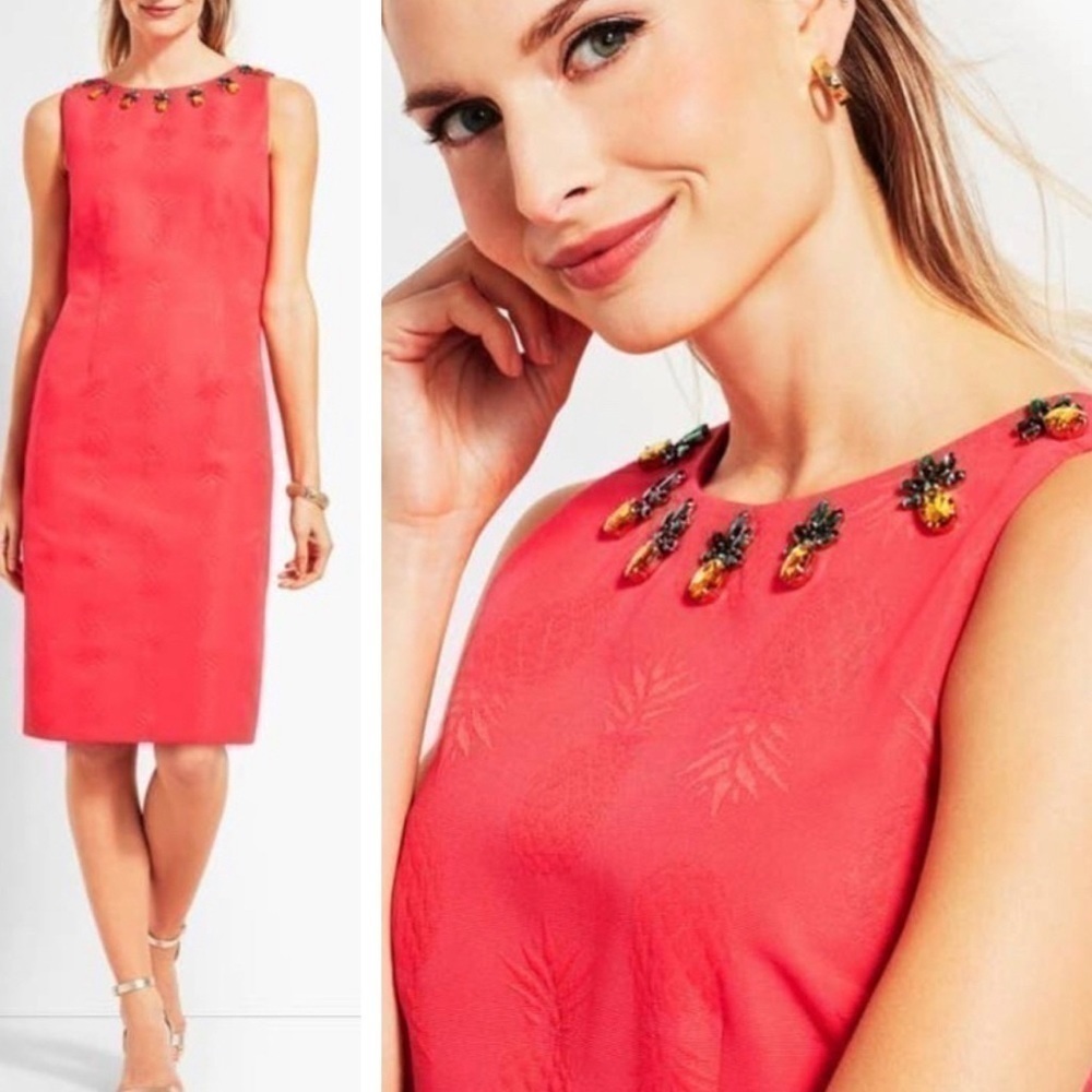 RSVP byTalbots Pineapple Embellished Sheath Dress Coral Sz 4